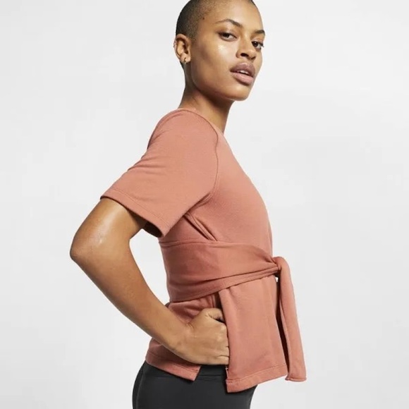 Nike Studio Short Sleeve Wrap Top Yoga in Terra Cotta - Picture 4 of 8